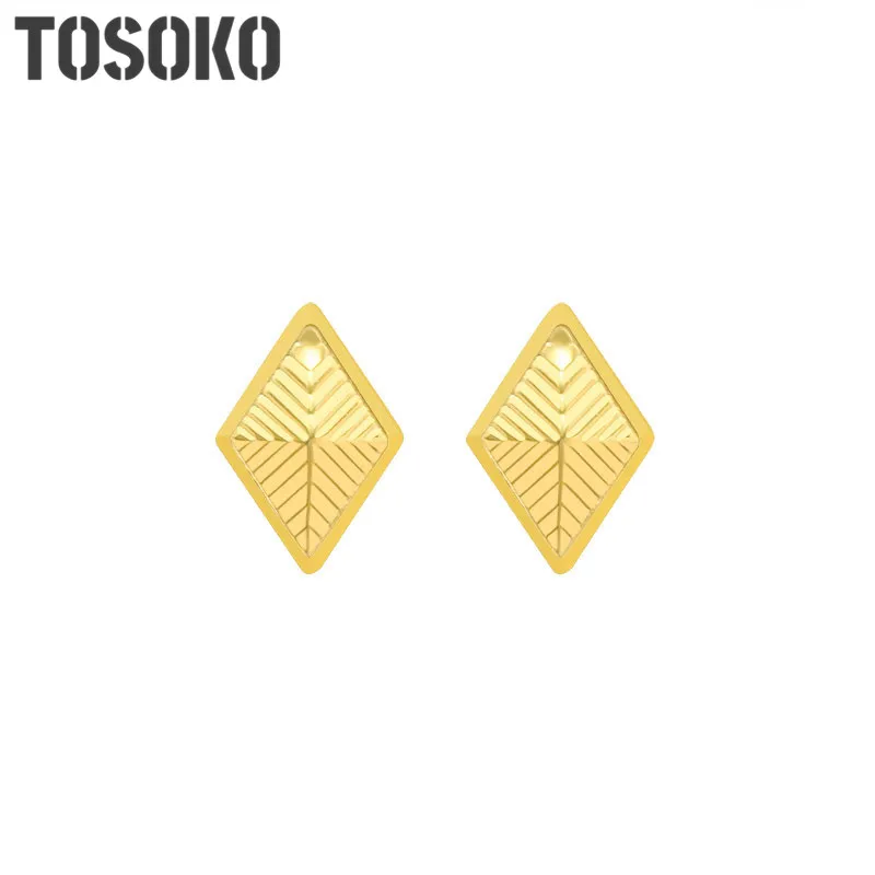 TOSOKO ювелирные изделия из нержавеющей стали дизайн с небольшой текстурой в щиплении треугольные серьги для женщин BSF282