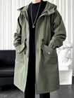 Тренчкот мужской однотонный, длинная модная куртка оверсайз с большими карманами и капюшоном, тренчкот, осенняя одежда