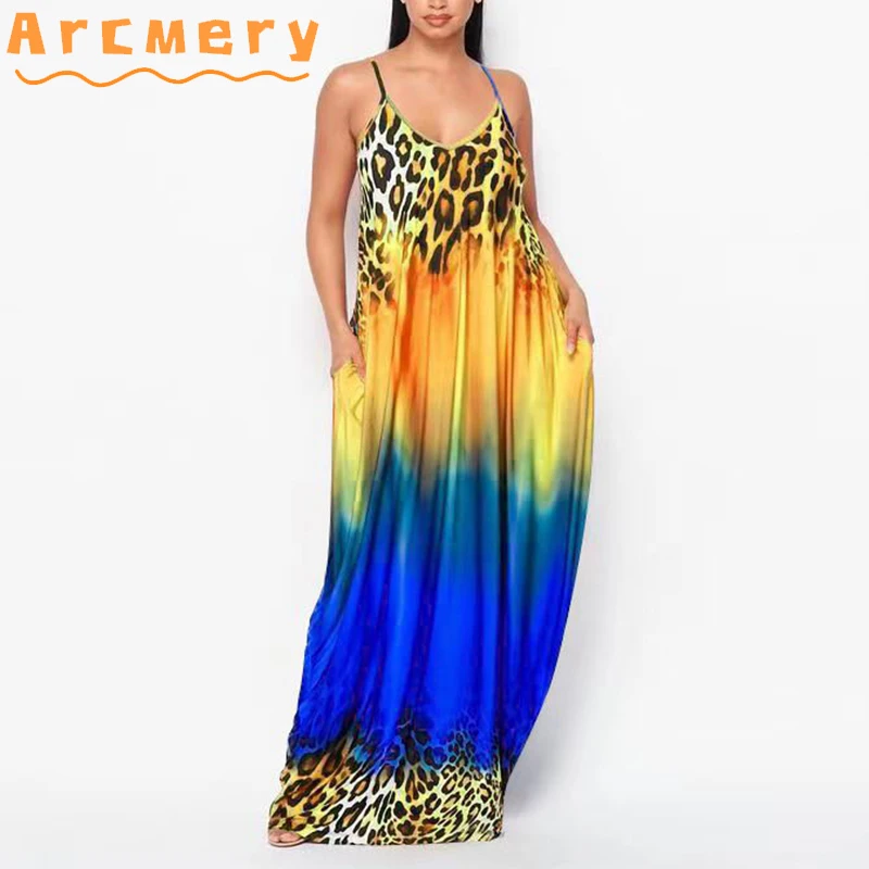 

Women Leopard Printed Pockets Design Maxi Loose Dress