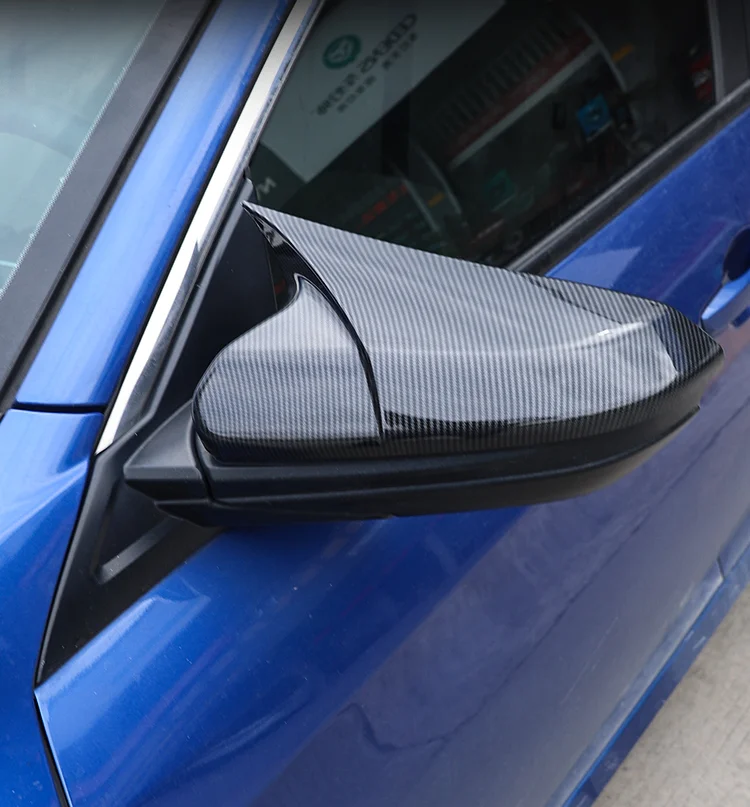 Cubierta de espejo retrovisor lateral de estilo de fibra de carbono, ABS, con forma de bocina, para Honda Civic 10, 2016, 2017, 2018