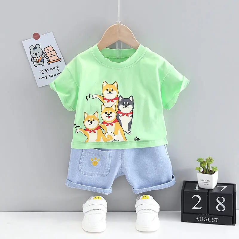 

Children Clothes Summer Baby Boys Girl Cartoon Dog T Shirt Denim Shorts 2Pcs/Sets Kids Infant Fashion Clothes Toddler Sportswear