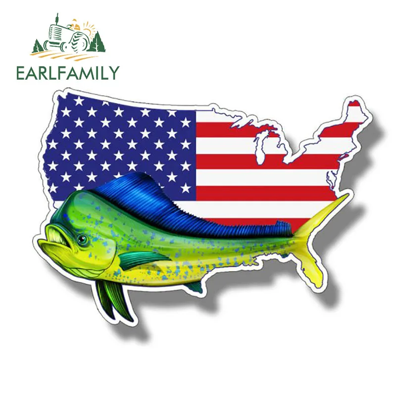 EARLFAMILY 13 см x 9,1 см, Виниловая наклейка для автомобиля с изображением корифы гиппуруса и флага США, s-наклейки, виниловый Графический декор, наклейка для мотоцикла