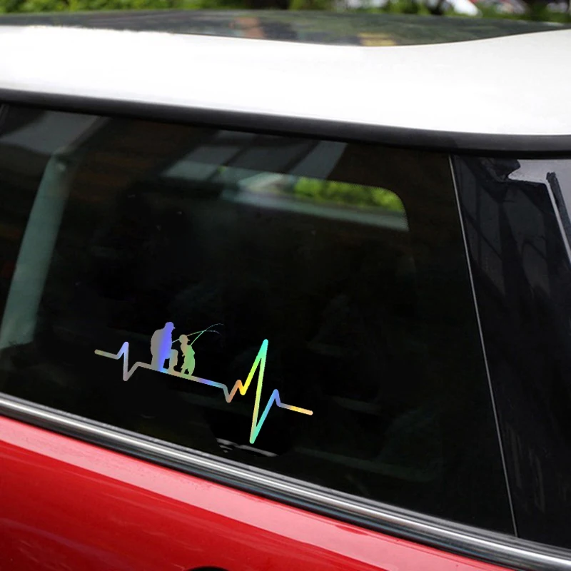 Автомобильные стикеры сердцебиение рыбалки отец папа сын рыба забавные дикие