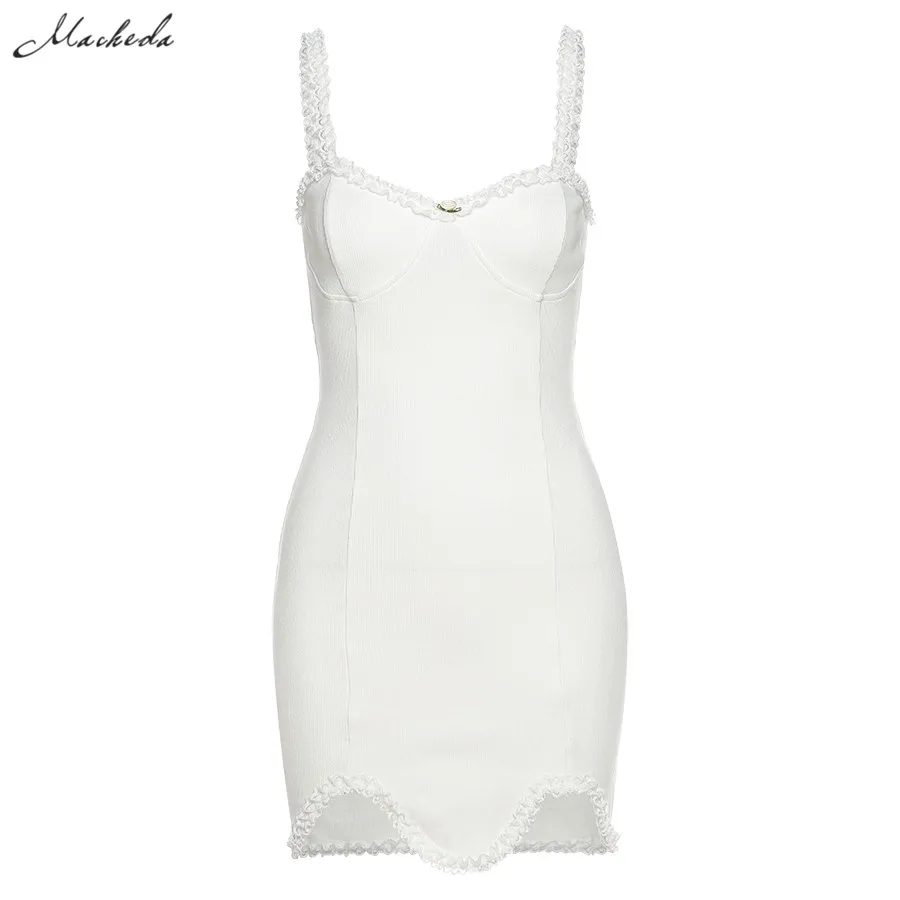 

Spring White Fashion Slim Sling Dress Women Sleeveless Lace Clothing Lady Solid Sexy Bodycon Mini Dresses 2021 New