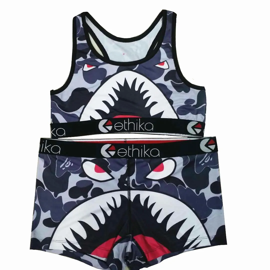 

far starEthika Camouflage Personality Ladies Tight Underwear Suit Shark Print Series New Sleeveless Summer Sportswear