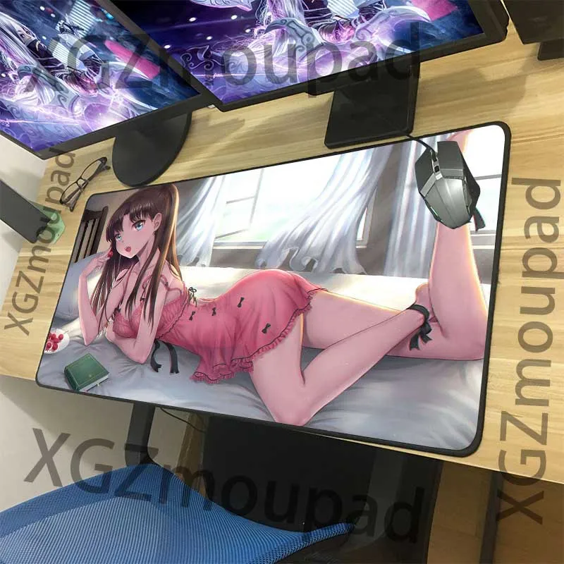 

Большой коврик для мыши XGZ с аниме «розовая девушка», черный нескользящий коврик для компьютерной клавиатуры в интернет-кафе, из натурально...
