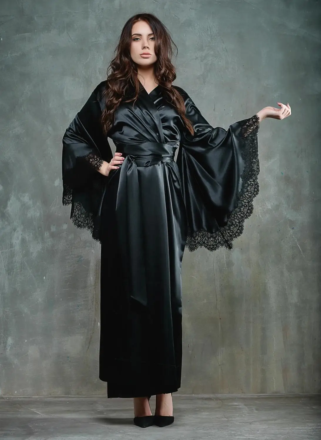 2020 Черное длинное нижнее белье женские халаты для невесты кимоно халат атласная