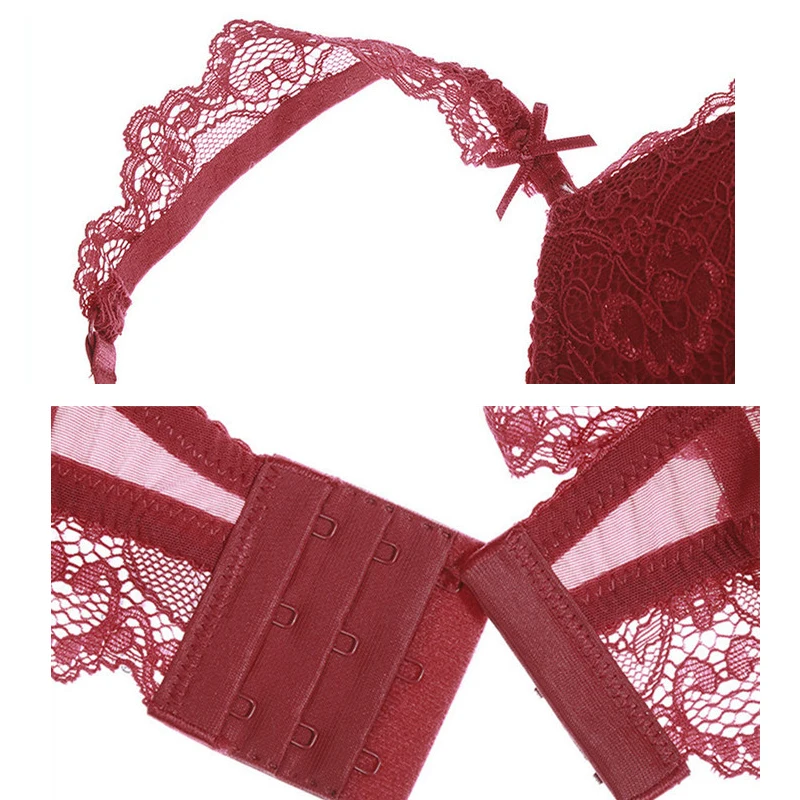 

Summer Fashion Lace Bra Set Sexy Ultra-thin Bra and Panty Set V-neck Push Up Lingerie for Women Vintage Solid Color Bra Set