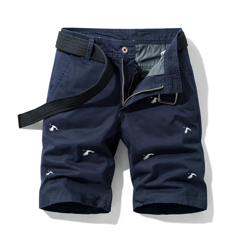 

100% Cotton Casual Shorts Pants With Belts New Summer Man Straight Fit Beach Shorts High Quality Man Cotton Knee Length Pants