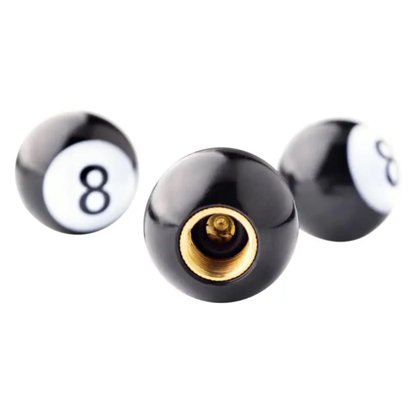 

4pcs Tire Valve Stem Billiards Black 8 Ball Shape Auto Car Bike Air D2TC