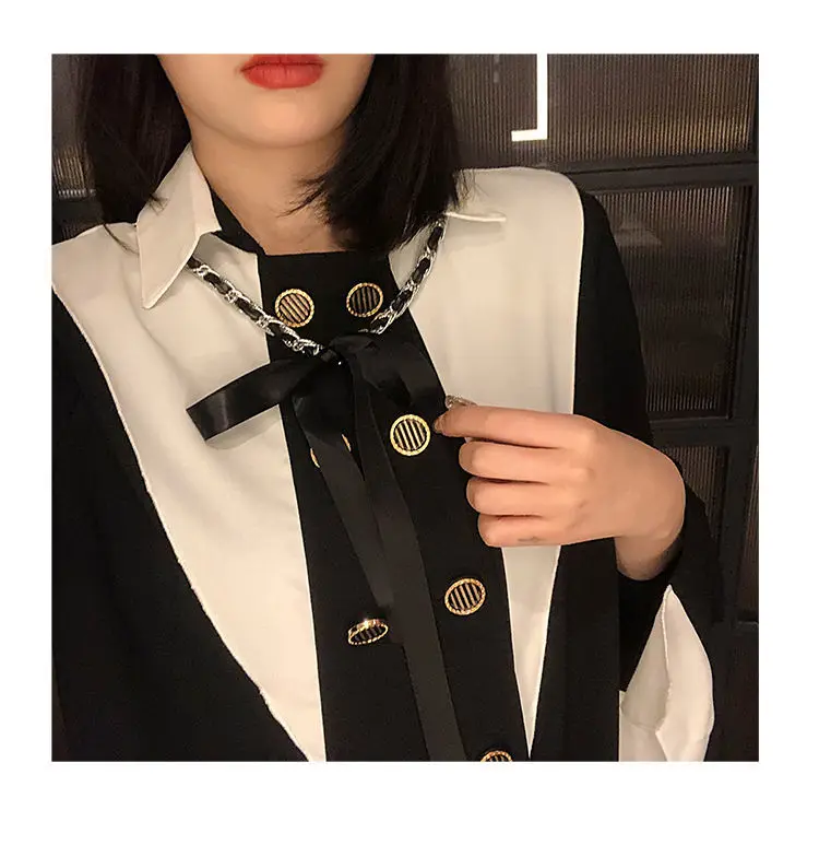

2021 Spring Autumn Women Shirt Patchwork Turn Down Collar Single Breasted Blouse New Fashion Office Lady Vintage Loose Top D01