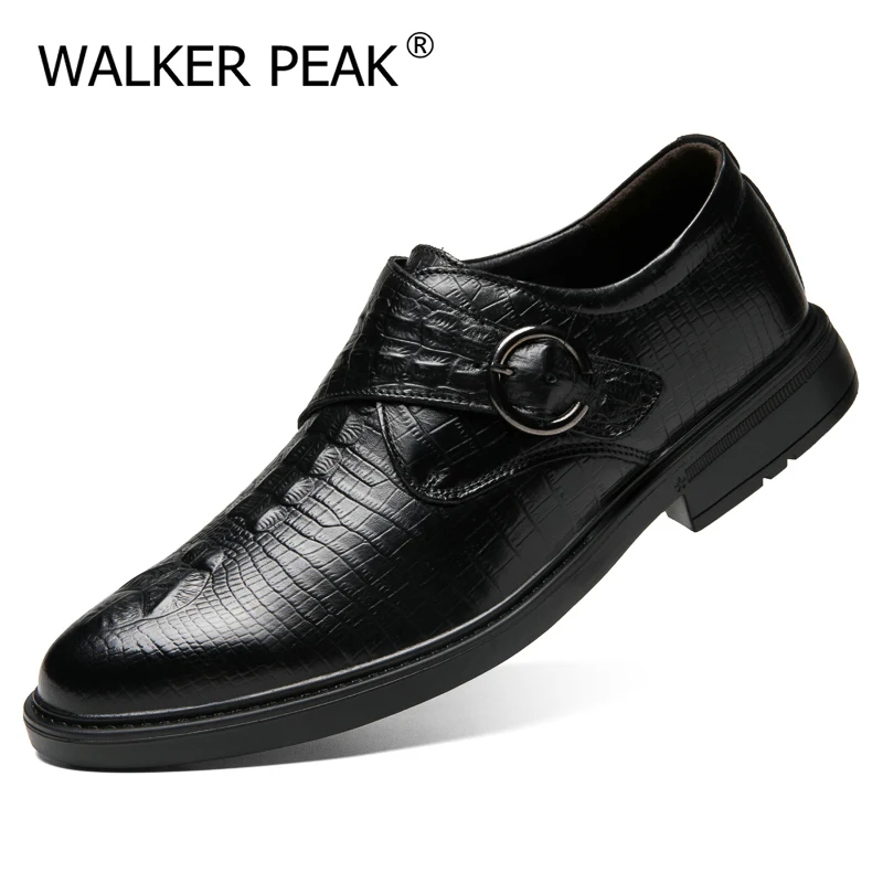 

Size 35-47 Mens Formal Shoes Genuine Leather Luxury Party Wedding Male Buckle Strap Pointed Oxford Business Office Shoes Men