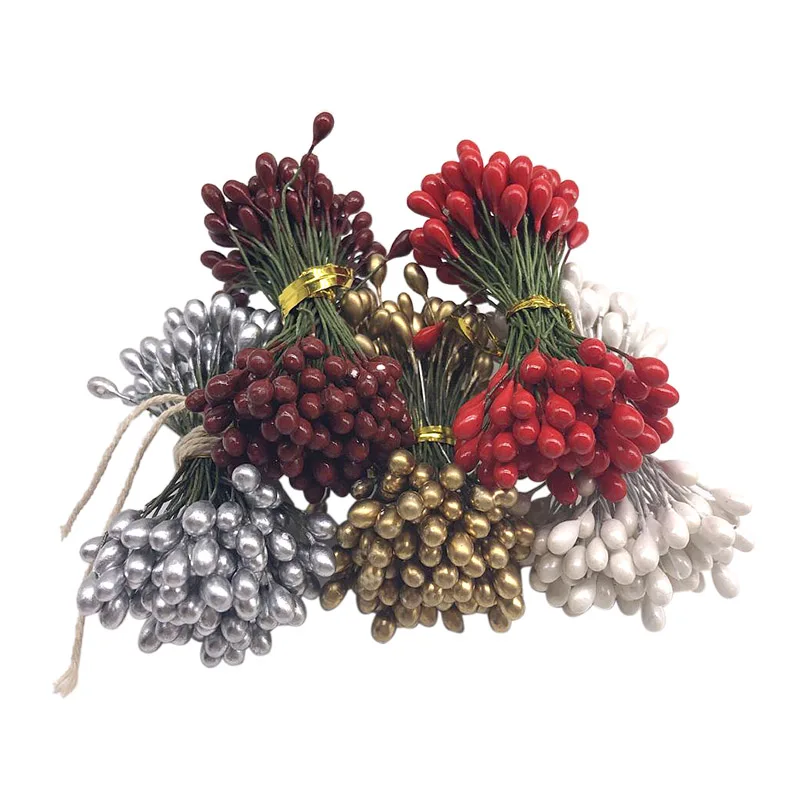 50/100 шт 5 мм Искусственные ягоды цвета: золотистый серебристый вишня тычинки Мини