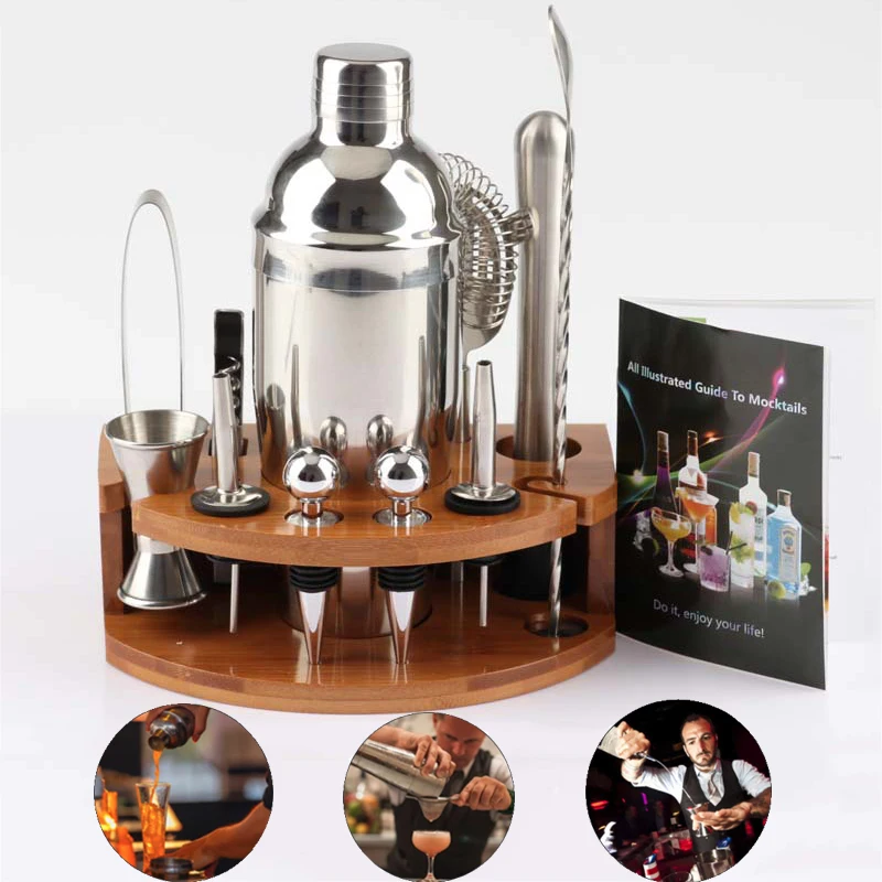 

12 Pcs/set 750ml Stainless Steel Cocktail Shaker Mixer Drink Bartender Browser Barware Kit With Wine Rack Stand Bars Set Tools