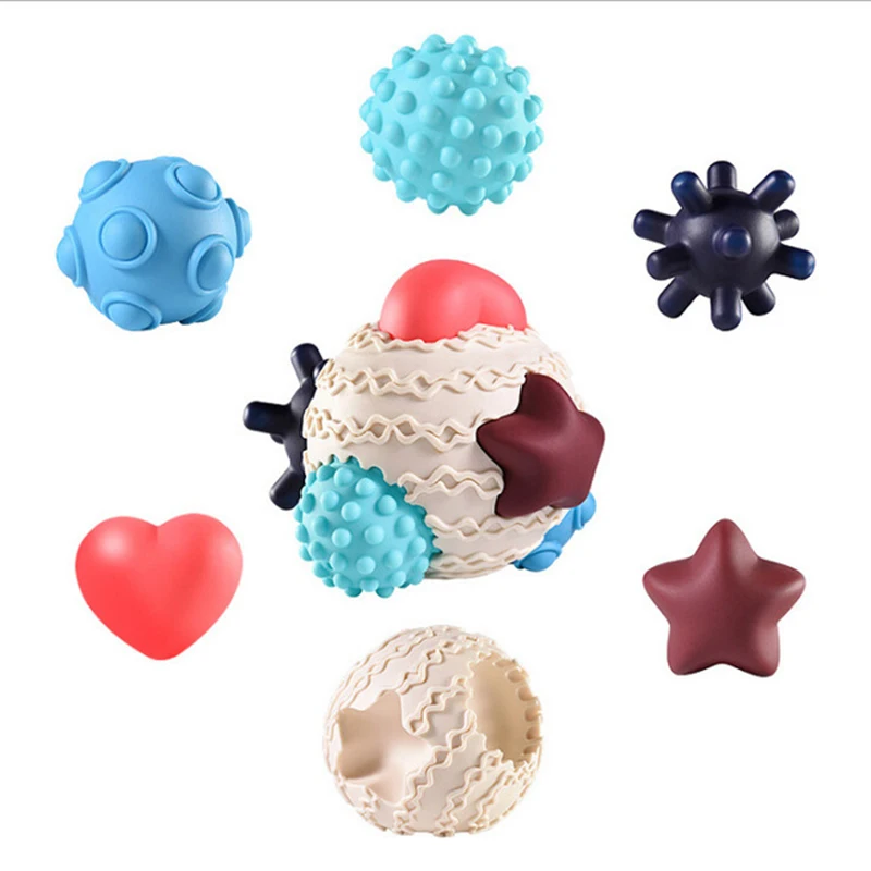 

Develop Motor Skills Tactile Textured Touch Hand Grasping Toy Baby Massage Training Rubber Ball Kid Soft Rattle Learning Toys