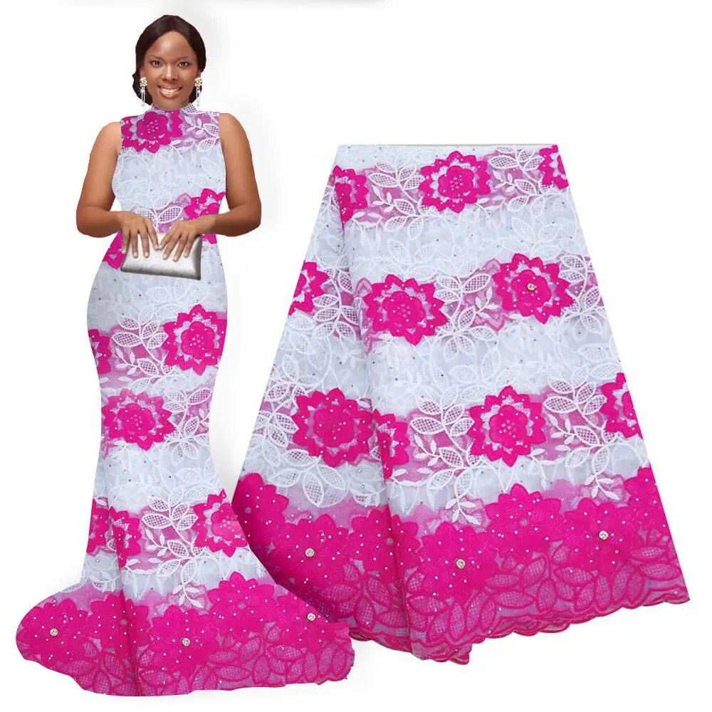 Элегантный бордовый вино оптовая продажа Свадебный нигерийский кружевной ткани