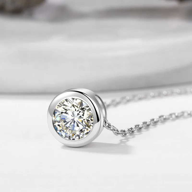 Ожерелье из серебра 925 пробы 1 карат D Цвет круглый кулон с отличной огранкой