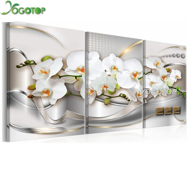 

triptych Orchids,floral Diy Diamond Painting Craft Diamond Embroidery Full Drill mosaic puzzles Decor 3 Pieces fantasy ML1323