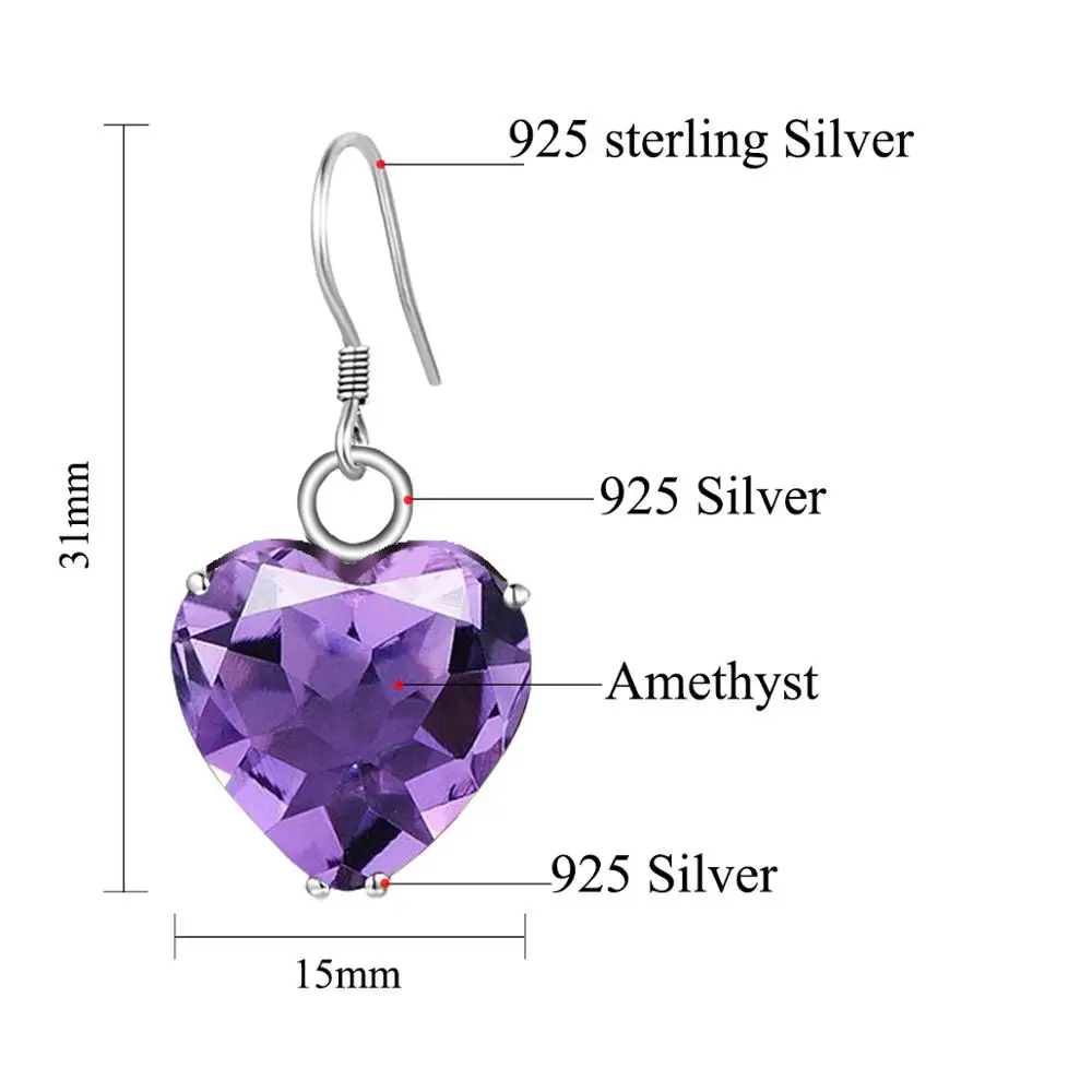 

Drop Earrings For Women Vintage Exquisite Amethyst Charming Romantic Heart Earring Sterling Silver Jewelry Party Christmas Gifts