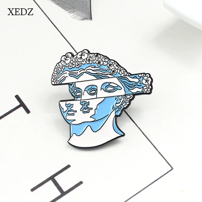 XEDZ Новая двухсторонняя женская брошь в форме лица синий красивый венок богиня