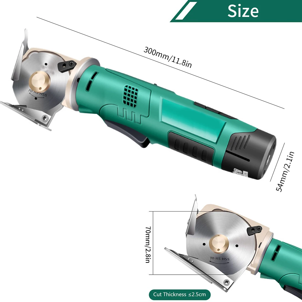 

Electric Scissors Cordless Fabric Green Round Machine Handheld Automatic Sharpening Function For Cloth Textile Leather