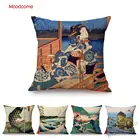 Льняная наволочка для диванной подушки, с изображением японской гейши, Андо хирошиги, укиевой, винтажное экзотическое украшение для автомобильной подушки