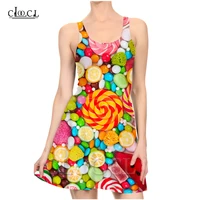 cloocl new fashion colorful candy ladies summer party girls 3d print pattern dress sexy was thin