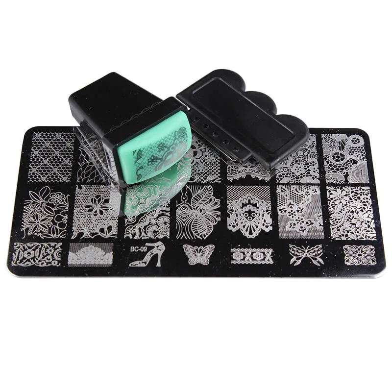 Большой прямоугольный штамп для ногтей и металлический скребок XL квадратный