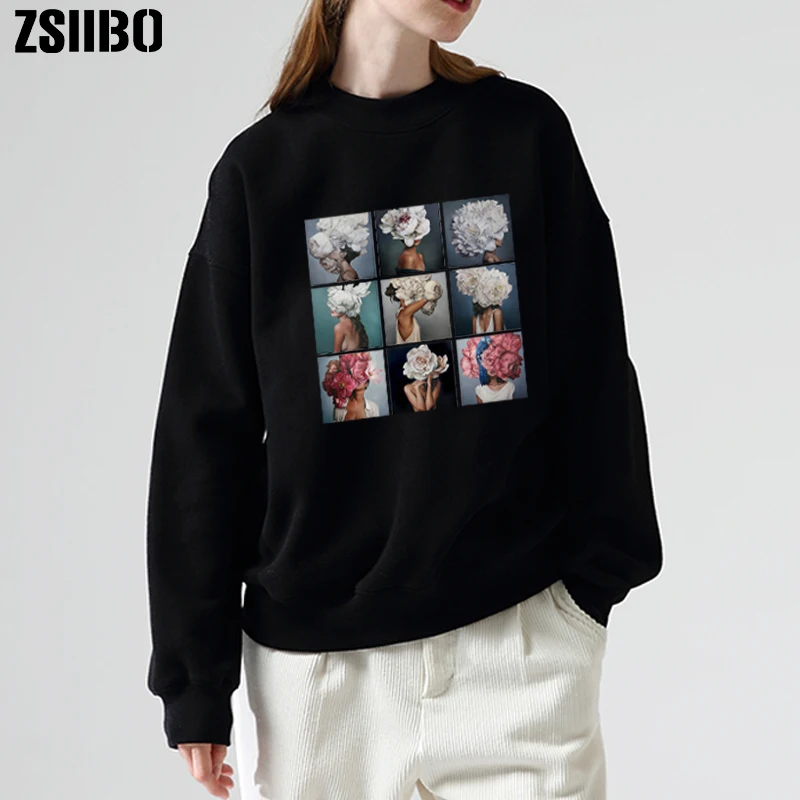 Женская толстовка с круглым вырезом Повседневная Свободная Толстовка цветочным