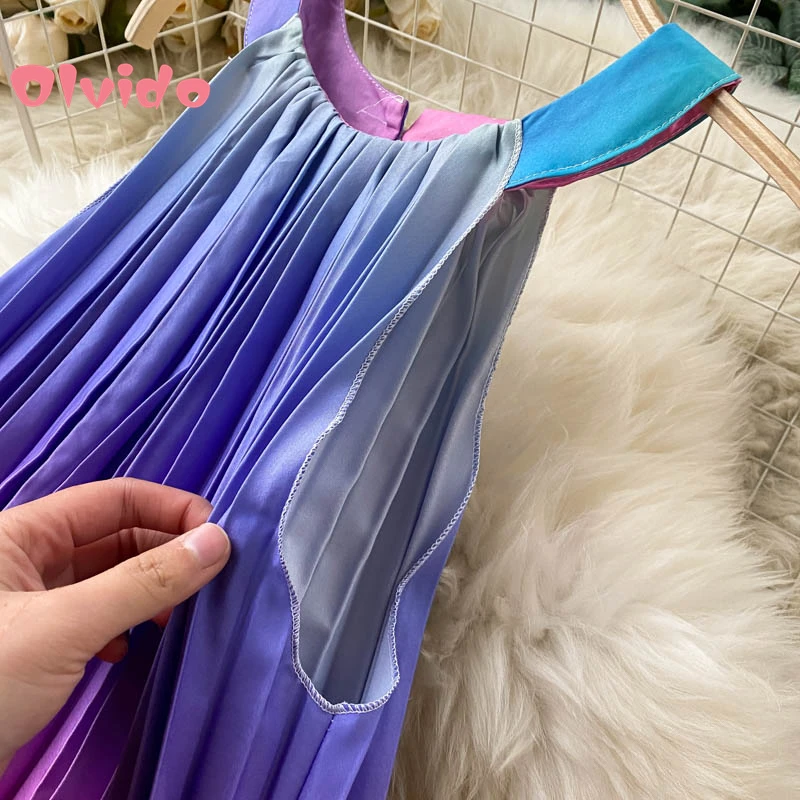

Vacation Travel Shoot Temperament Dress Summer Women's Round Neck Halter Rainbow Color Gradient Pleated Loose Thin Fairy Skirt