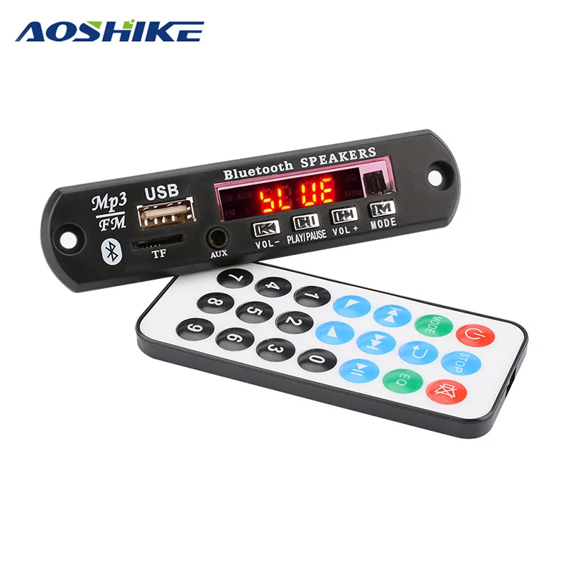 AOSHIKE DC12V/5 В MP3 декодер плата Bluetooth 4,2 аудио декодирование APE FLAC MP3 WMA WAV TF USB звук Aux микрофон DIY модуль