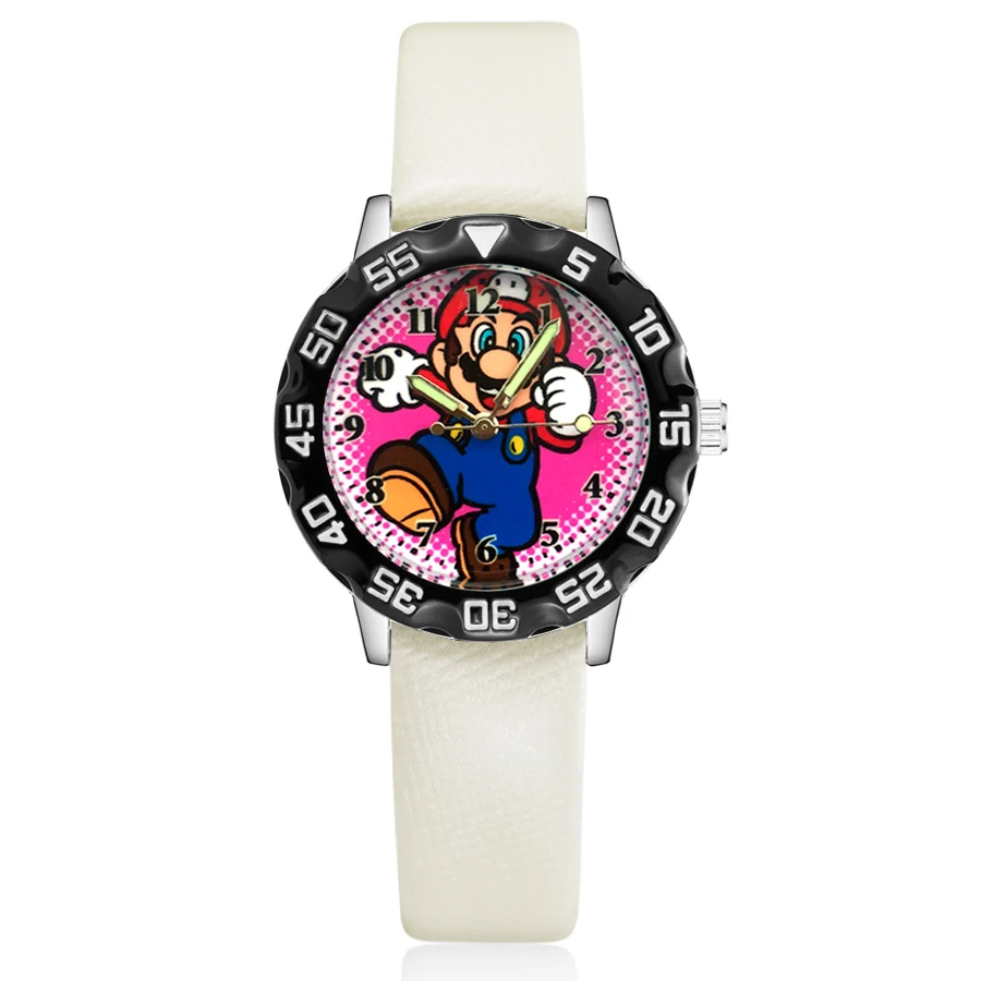 Модные милые детские часы в стиле Марио кварцевые кожаные Наручные для девочек и