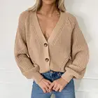 Женский однобортный Кардиган с V-образным вырезом и длинным рукавом