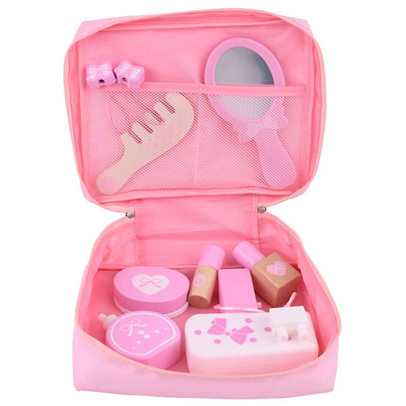 

Children Wooden Beauty Makeup Toys Simulation Play House Toys Dresser Girl Princess Cosmetics Bag Set Girls Toy Gift