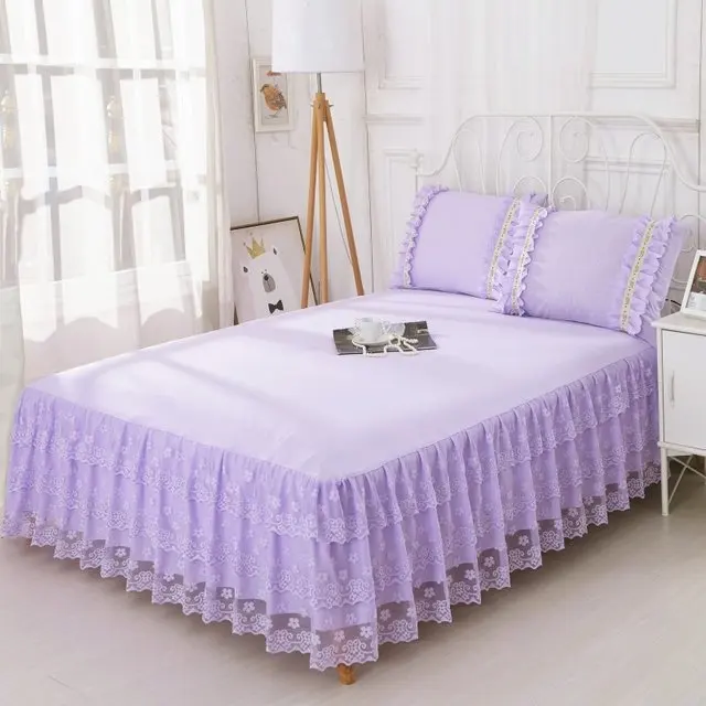 Purple Зеленый/розовый 1 шт. кружевная юбка для кровати 200*220 см принцесса постельные принадлежности Покрывала простыня для девочки наматрасник король королева размер - Цвет: Purple