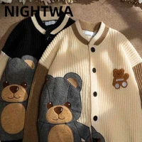 nightwa autumn winter women cardigan warm knitted sweater jacket bear embroidery fashion knit cardigans coat lady loose sweaters
