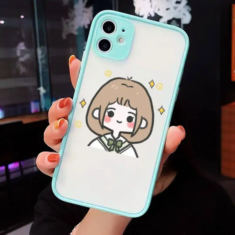 

Cute manga girl Phone Case For iPhone 12 11 Mini Pro XR XS Max 7 8 Plus X Matte transparent blue Cover