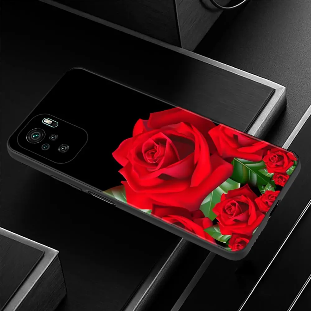 Case for Redmi Note 10 Pro Max 9 8 8T 7 Cover For Redmi K40 Pro Plus 9 Power 9A 9C 9T 8A Funda Bright Red Rose Flowers