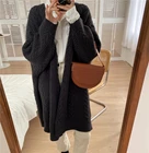 Повседневный длинный вязаный кардиган, Женский винтажный черный свободный свитер, пальто, однотонный джемпер оверсайз, верхняя одежда, осень-зима, 2 цвета