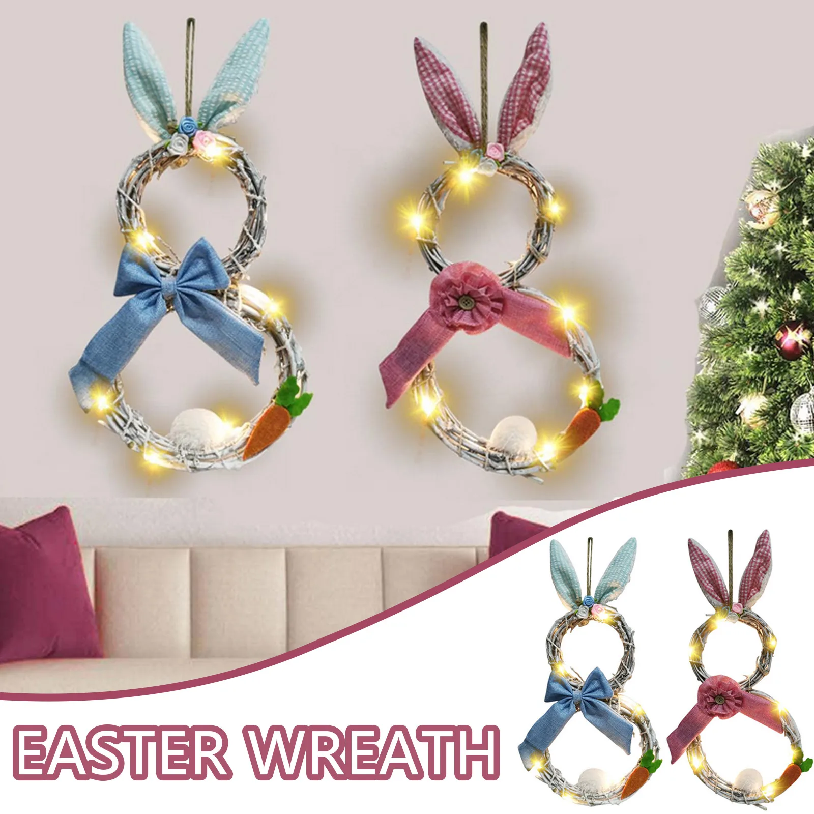 Пасхальный венок в виде зайчика или кролика декоративное светодиодный шение для