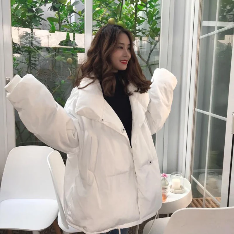 Winter Down Cotton Jacket Women Korean Loose Thick Harajuku Oversized Coat Fashion Stand-Up Collar Warm Cotton Jacket Female New