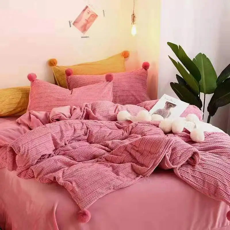 Розовый желтый синий бархатный флисовый набор постельных принадлежностей для