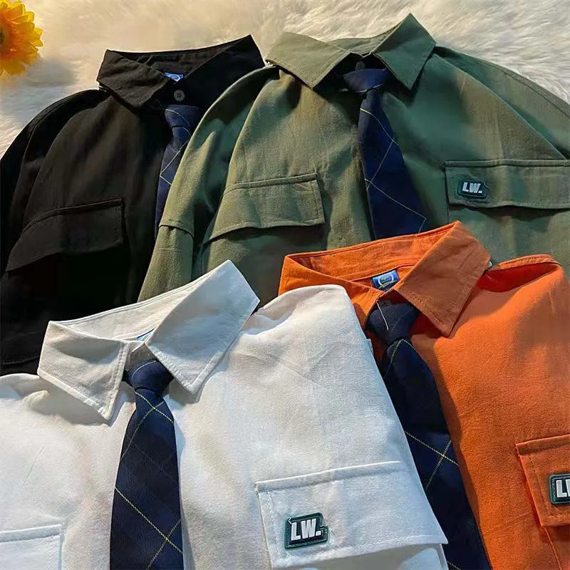 Мужская рубашка из 100% хлопка с длинными рукавами в гонконгском ретро стиле