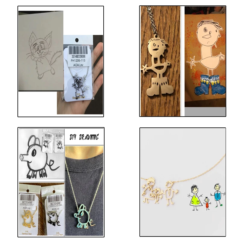 

Personalized Customized Children's Drawing Necklace Kid's Artwork Piercing Custom Photo LOGO Statement Pendant Necklace Trinket