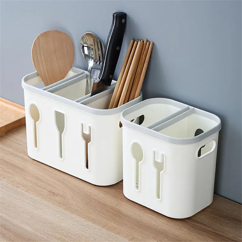 

2021 New Multifunctional Spoon Fork Chopstick Holder Storage Box Grid Cutlery Drain Rack Kitchen Organizer Racks Finishing Box