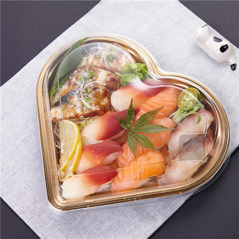 

Disposable Heart-shaped Sushi Box Sashimi Platter Takeaway Box Food Delivery Container Food Grade PS Salad Bowl Fast Food Tray