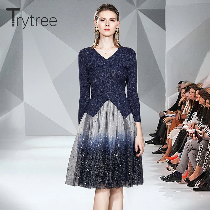 Осень зима 2020 комплект из двух предметов Trytree повседневный трикотажный свитер с V