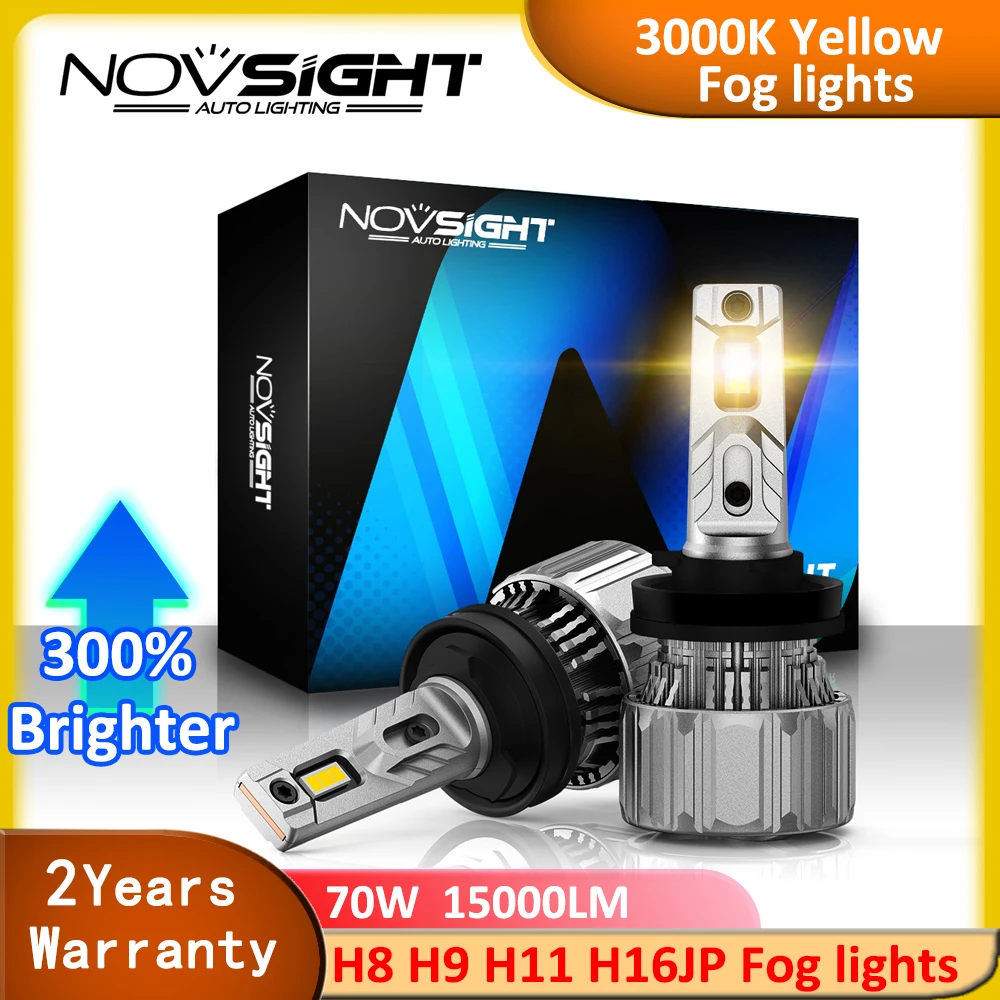 

NOVSIGHT H11 H8 H9 H16JP светодиодный противотуманный светильник, лампы для автомобиля DRL, головной светильник ярче 70 Вт 15000lm, мини-размер 3000 К, автомоб...