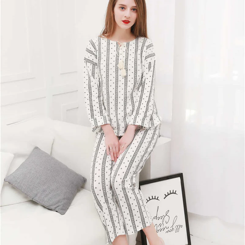 Spring Women SleepWear Cotton Casual 2 Pics Pants Tops