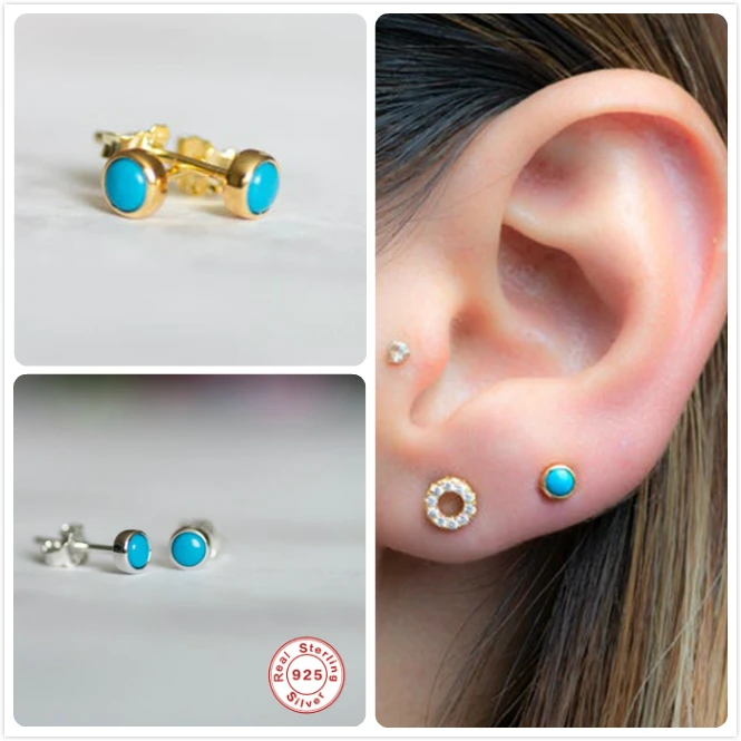 Женские серьги из синего камня и серебра 925 пробы хрящевой пирсинг для уха в стиле